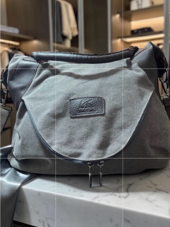 K2 Handbags - K2 fashion canvas,shoulder bag, gray and leather Crossbody messenger, large hobo